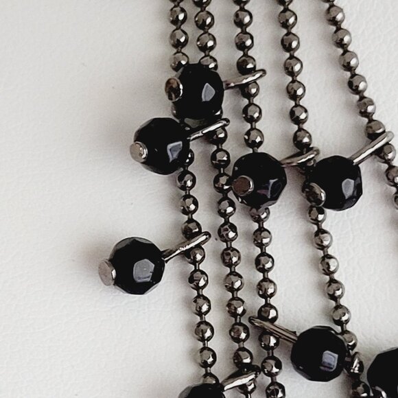Premier Designs Silver tone & Black Glass Bead Multi ball Chain Necklace - Picture 5 of 9